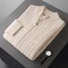 Chaqueta cárdigan con cremallera de punto trenzado 100% lana pura para hombre, suéter de otoño e invierno, top de cachemir tejido con cuello semi-alto, corte holgado