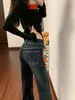 Carpa de marea en stock pantalones dobles largos calle alta azul-gris jeans de pierna acampanada micro para mujer doble botón elásticos de cintura baja acampanados largos pantalones de marea