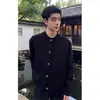 Suéter tejido negro, estilo old-money, cuello redondo, con botones de pétalo para hombre, paleta de colores gris otoñal, cárdigan, prenda exterior de corte holgado