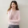 Suéter de punto de corte holgado con estampado ondulado para mujer, nuevo estilo otoño/invierno, cuello redondo, top simple y casual de manga larga