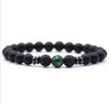 Pulseras Elásticas Hechas a Mano para Hombre y Mujer con Cuentas de Piedra Volcánica Esmerilada de 8 mm de Venta Caliente Transfronteriza Europea y Americana, Piedra Ojo de Tigre, Lapislázuli, Venta al por Mayor