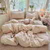 Juego de ropa de cama fresco y sencillo para dormitorio, agradable para la piel y suave, gasa abullonada, juego minimalista de cuatro piezas
