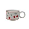 Taza de desayuno de cerámica pintada a mano con cerezas, taza de café de mano, taza linda para leche, plato de fruta al por mayor