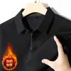 Camisa polo masculina grossa, sem costura, com forro de fleece, novo estilo de inverno, business casual, camiseta de manga longa quente, camada base