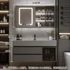 Juego de Gabinete de Baño de Madera Maciza Integrado con Roca, Lavabo Minimalista Moderno, Espejo de Lavabo, Lavabo de Tocador de Baño