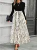 Em Estoque Transfronteiriço Europeu e Americano Novo Vestido Longo Estampado de Manga Longa Linha A para Mulheres Primavera e Outono, Elegante Vestido Longo para o Trabalho