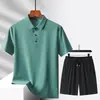 Nuevo Traje Deportivo Casual, Traje Casual de Seda de Hielo, Disponible en Múltiples Colores, Conjunto de Shorts Polo, Unisex, Color Sólido