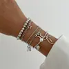 Pulseira com Laço de Fita Estilo Ins Doce e Cool Europeia e Americana Pulseiras Empilháveis Elegantes de Coração Pérola Sintética Estrela para Mulheres