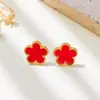 Brincos de Aço Titânio Populares de Trevo de Cinco Folhas Transfronteiriços para Mulheres, Brincos de Alta Qualidade, Novo Estilo, Brincos Elegantes, Modernos, Luxo Leve, Não Desbota
