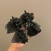 Grampo de Cabelo de Organza com Laço de Bolinhas de Alto Padrão com um Toque Estiloso para Meninas, Presilha Tubarão para a Parte de Trás da Cabeça, Acessório de Cabelo de Boutique