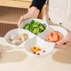 Plato Cerámico de Cuatro Compartimentos para Guisos, Plato de Cuatro Compartimentos para Snacks y Frutas, Plato Blanco Doméstico para Cocinar al Vapor a Alta Temperatura