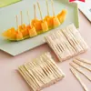 Tenedor de bambú desechable para fruta tenedor pequeño de dos puntas empaque individual pastel postre fruta etiquetas fabricantes venta al por mayor