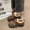 Sapatos de pelúcia felpudos para o Inverno de 2026 com solas plataforma, estilo britânico retrô versátil, mocassins inspirados em Chanel, sapatos de algodão femininos que aumentam a altura