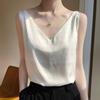 Traje de mujer camisola con cuello en V en jacquard de seda estilo francés de verano 2024 con top sin mangas con parte inferior de acetato
