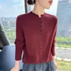 Nuevo Cárdigan de Punto Redondo con Borde Enrollado de Lana Pura Otoño/Invierno 2026 Manga Larga para Mujer Color Sólido Holgado Suéter de Lana