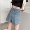 2024 Shorts de Mezclilla de Pierna Ancha Estilo Hong Kong para Mujer Verano Trendy Ins Cintura Alta Holgados Rectos Corte Slim Rotos Forma A Pantalones Cortos
