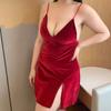 Talla Extra Bata de Noche Carnaval Navideño Talla Grande Lencería Sexy Falda de Tirantes de Terciopelo Dorado Falda Corta Súper Atrevida Ropa de Casa Sexy