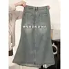 Talla grande Falda de mezclilla vintage para mujer Verano chica gordita Cintura alta Adelgazante Media longitud Abertura Línea A Cadera Falda cola de pez