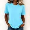 Camiseta casual e moderna de verão para mulheres, cor sólida, gola redonda, manga curta, estilo europeu e americano, 2026
