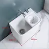Fregadero de balcón para mopa con reposapiés, lavabo para fregar mopa, lavabo para mopa de suelo con desagüe lateral, con cesta de drenaje, drenaje automático, cerámica, otros