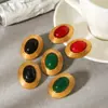 Amazon Europa América aretes ovalados de piedra natural vintage de lujo ligero retro estilo de venta caliente transfronteriza tachuelas de acero inoxidable