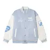 Jaqueta Feminina Patchwork com Coração Bordado e Cachorro, Couro PU Contrastante, Outono, Estilo Baseball Solto Chic Preguiçoso