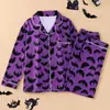 Conjunto de Pijama Feminino Longo com Mangas Longas e Calça Longa Selecionado Cuidadosamente para Halloween, Importado, para Primavera e Outono, Modelagem Solta, Roupa de Casa com Gola Reversível, Disponível para Atacado