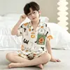 Pijama infantil de verão, algodão nuvem desenho animado fofo manga curta shorts, estilo casual, conjunto de roupa de casa para meninas de crianças mais velhas