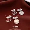 Pendientes Colgantes Asimétricos Redondos de Circonita Perla Aguja de Plata, Lujo Ligero, Gama Alta, Pendientes Exquisitos, Pendientes Modernos y Versátiles