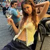 Camisole Colorida Listrada Dopamina Doce e Picante para Mulheres, Top Sexy Estilo Streetwear Ins com Patchwork de Renda para Garotas Descoladas