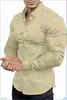 Camisa Nueva de Manga Larga para Hombre Otoño Primavera Cross Europe Estampado 3D Casual de Negocios Sin Planchar Color Sólido Camisa con Cuello