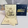 Tarjeta de Felicitación Creativa de Gama Alta con Pop-Up 3D, Estampado Dorado, Pastel de Cumpleaños, Música, Luces, Tarjeta con Purpurina, Regalo de Bendición