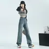Jeans Retrô Wide Leg para Mulheres Primavera e Outono 2023 Novo Cintura Alta Solto Emagrecimento Marca de Moda Alargado Reto Calça de Chão