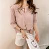 2026 Verano Nuevo Estilo Coreano Moda Tallas Grandes Cuello Redondo Rayas Camisa para Mujer Manga Tres Cuartos Superior Holgado Casual