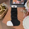 Sapatos com Meias Miu de Algodão para Mulheres, Estilo Fino de Primavera, Polainas sem Pé, Estilo Ballet, Borda Branca Dobrada, Meias Leves para Panturrilha de Verão