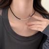 Collar de Plata Esterlina s925 Ónix Negro Plata Rota para Mujer Diseño Nicho ins de Alta Gama Sencillo Moderno Cadena de Cuentas para el Cuello
