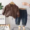 Roupas Infantis Transfronteiriças Primavera Novo Estilo Jaqueta de Couro para Bebês e Crianças Pequenas Conjunto de Duas Peças Casual de Manga Longa Tendência