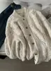 Suéter abrigo de punto hueco de estilo coreano, suelto, con cuello redondo, jacquard y hebilla dorada pequeña, retro, perezoso, para mujer, otoño e invierno