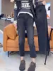 Nuevos Jeans Rectos Elásticos de Cintura Alta Retro Otoño 2025 para Mujer Talla Grande Ajuste Delgado Pantalones Cigarrillo Pequeños de Nueve Puntos