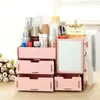 Organizador de cosméticos tipo cajón de madera con espejo y caja de pañuelos, estante de almacenamiento de escritorio de gran capacidad para productos de cuidado de la piel