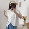 Polo Estilo Mori Girl Japonês Verão 2024 Botão Assimétrico Único Artístico Camisa Solta Respirável Camisa com Gola Reversível