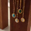 Retro Niche Joker Ins Collar de Piedra Ojo de Gato Natural Pendientes Joyería Transfronteriza Acero de Titanio Color Libre Venta al por Mayor Joyería