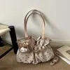 Bolsa de ombro tipo tote de poá estilo coreano 202 nova, com 6 pregas, de tecido macio, grande capacidade, para estudantes e pessoas que vão para o trabalho