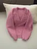 Outono e Inverno Coreano Novo Vermelho Gola V Solto Macio Cera Tricô Feminino Estilo Preguiçoso Suéter Tricô Top Suéter