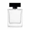 Frasco de perfume quadrado transparente de vidro de 100ml com tampa de encaixe de 15mm, frasco para embalagem de fragrância, suporta logotipo personalizado e produção de amostra
