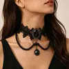 Collar de Encaje Negro Hot Sale Cruzado para Mujer Lolita Retro Cadena Patchwork Collar de Perlas Redondas Cadena para Clavícula Gargantilla