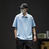 Camiseta POLO de Verano Vintage de Manga Corta de Marca Trendy Color Sólido Pesado Algodón Solapa Manga Media Holgada Camiseta Japonesa Top de Color Sólido