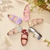 Zapatos planos ligeros de piel para niña para usar con vestido de fiesta de cumpleaños, charol brillante con lazo de pedrería, zapatos para niños