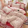 Conjunto de colcha de retalhos de renda estampada floral pequena estilo francês de duas camadas, 2026, feito de gaze bolha de algodão-linho lavado para o verão