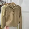 Suéter de Punto Holgado Estilo Perezoso con Capucha Primavera y Otoño Estilo Coreano Nuevo Botón de Cuerno Gorro de Punto Trenzado Chaqueta para Mujer